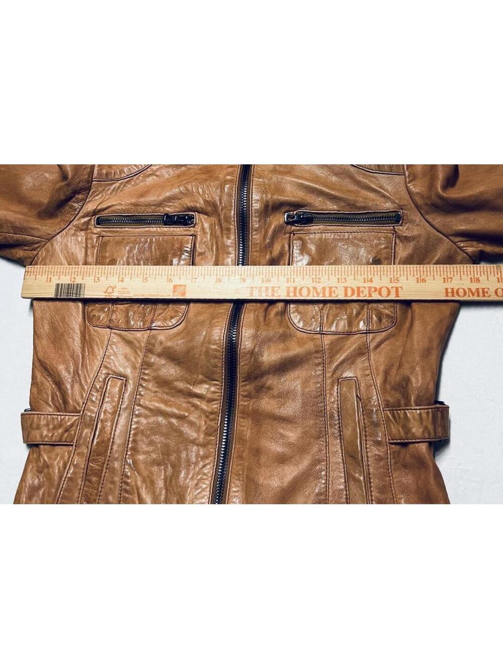 Bod & Christensen Tan Lambskin Leather Moto Jacket Leopard Print Lining Small - Picture 6 of 7